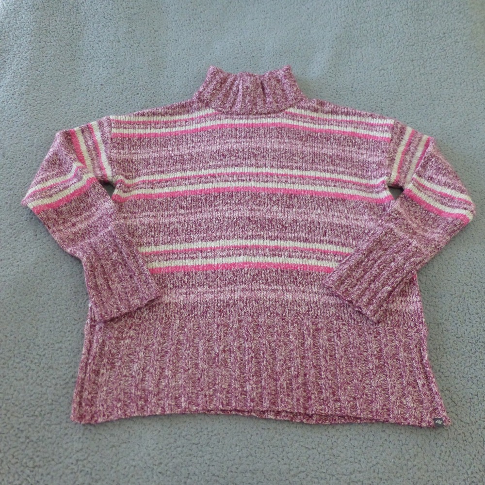 Eddie Bauer Sweater Womens Large Purple Striped Marled Knit Mock Neck Pullover